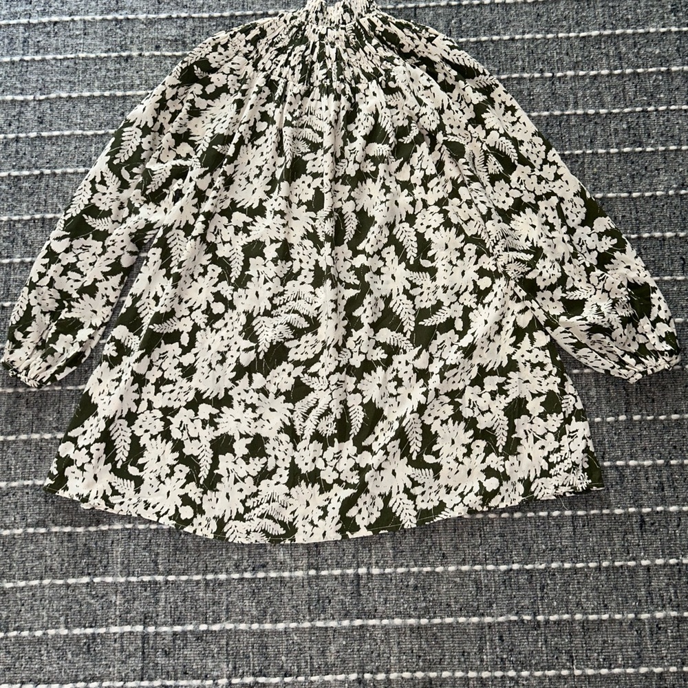 VILA Dark Green Cream Floral Tunic Dress M - Picture 6 of 6